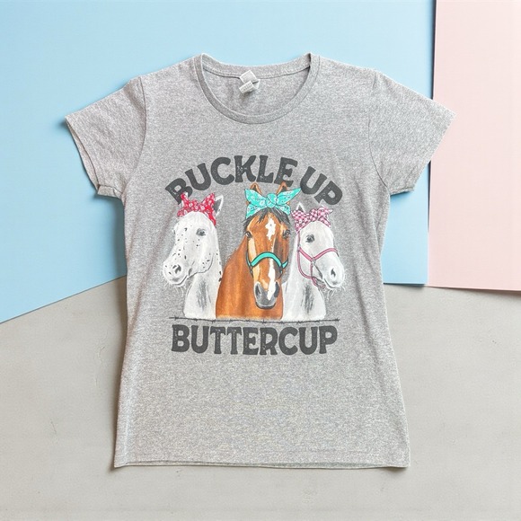 Gildan Tops - Gildan T-Shirt "Buckle Up Buttercup" Gray Cotton Women's Size Small EUC